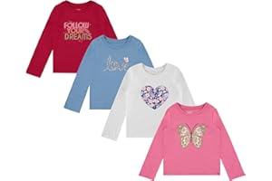 BTween Girls 4-Pack Long Sleeve Graphic T-Shirts - Cotton Blend, Fun & Vibrant Designs
