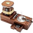 SEMKONT Cigar Humidor and Cigar Ashtray Set,Wooden Ashtray with Cigar Jar Tray, Cigar Cutter Holder,Drawer,Cigar Slot and Cigar Cutter,Home Cigar Accessories Gift Sets for Men (Brown-Square)