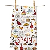 PXTIDY Spain Themed Kitchen Towel Spanish Travel Souvenirs Kitchen Decoration Kitchen Dish Tea Towel Vacation Gifts (White)