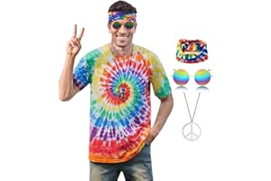 Mainfini Mnes Hippie Costume Cotton 60s 70s Outfits Accessories Tie Dye Shirt (S-XXL)