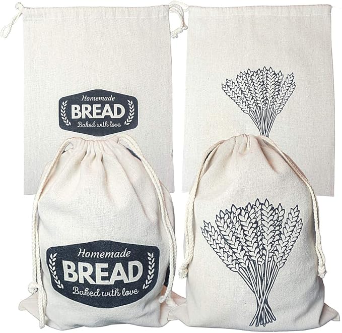 JettGo Linen Bread Bags for Homemade Bread 4 Pack Set 2