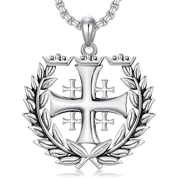 Collar Cruz De Jerusalén DAYLONLOVE - Plata De Ley 925, Cadena Acero, 22+2 Pulgadas, Joyería Cristiana Unisex