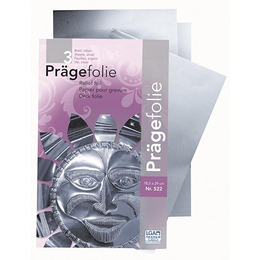 Rayher 8145900 PrÃ¤gefolien-Mappe, 18,5x29cm, 3Bogen, silber