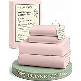 LANE LINEN Eco Friendly 100% Organic Cotton Sheets Queen Size, Mercerized Cotton Fully Elasticized Reinforced Seams Low Pill Fade Resistant Hotel Luxury Bed Sheets Set- Dusty Rose
