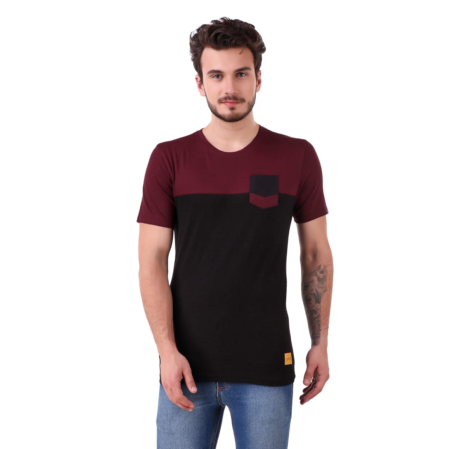 maroon colour shirt matching jeans