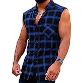 YAOKUBO Men's Sleeveless Flannel Shirt - Plaid Design for Summer Wear Casual Button-Down Vest Shirts