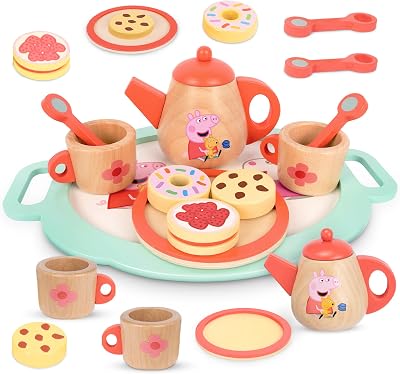 Peppa Pig Wooden Tea Set for Toddlers 3+ Pretend Play Kitchen Toys
