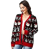 JATEBI Christmas Ugly Cardigan Sweaters for Women Long Sleeve Button Down Cardigan V Neck Open Front Knit Coat Outwear