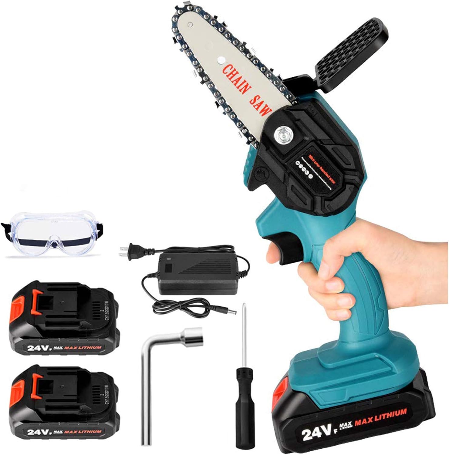 Handheld Cordless Chainsaw, Small Rechargeable Battery Powered Saw, 4
