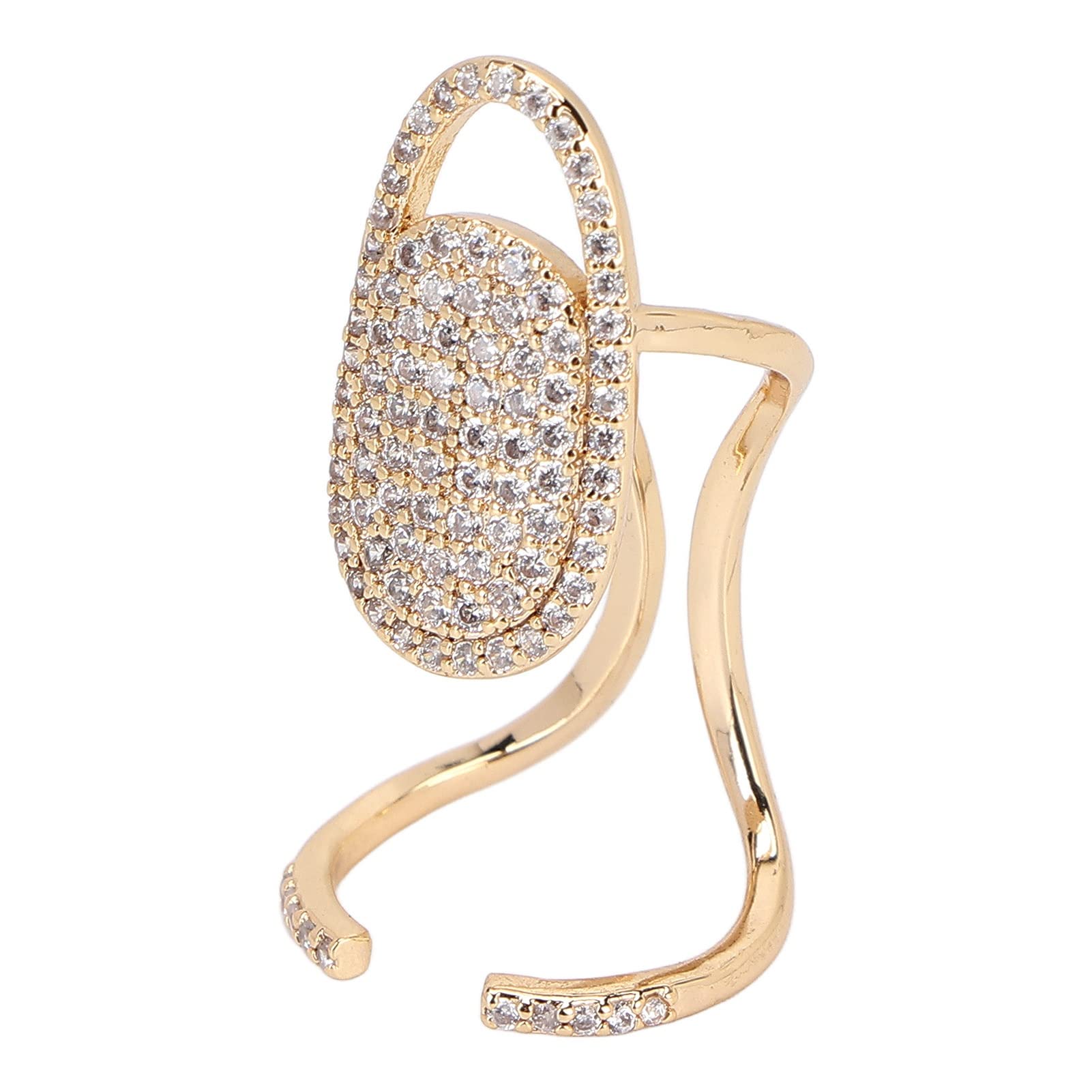 ZJchao Rhinestone Fingernail Ring, Nail Art Decoration Cover for Parties, Jewelry Gift (Golden)