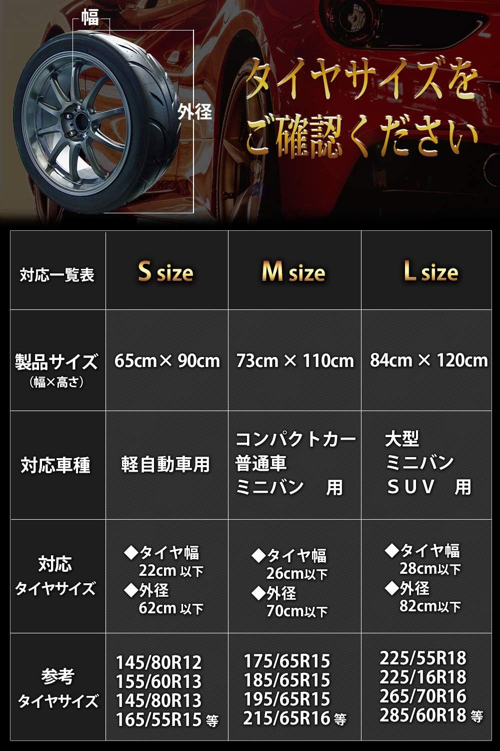 Amazon Riserage タイヤカバー 屋外 極厚生地 大型車用 保管 収納 防水 紫外線カット シルバーコーティング Lサイズ 幅84cm 高さ1cm タイヤラック カバー 車 バイク