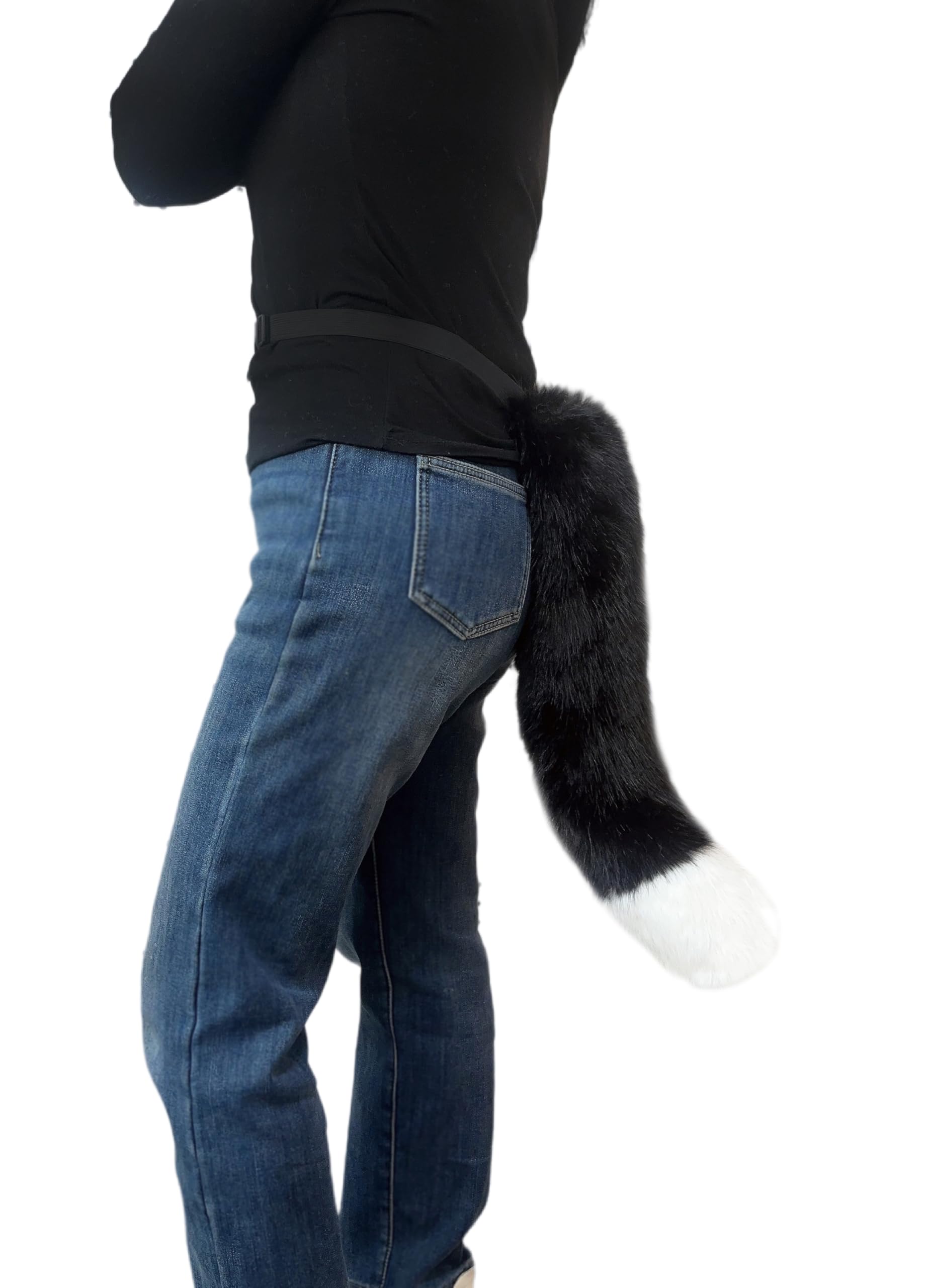 Lina & Lily Adults Faux Fur Fox Wolf Animal Tail Costume Fancy Dress Accessories for Cosplay Halloween Christmas Party (Black & White Tip) — image 1