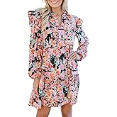 hibshaby Womens Casual Floral Mini Dress 2025 Fall Long Sleeve V Neck Babydoll Loose Boho Shirt Dresses