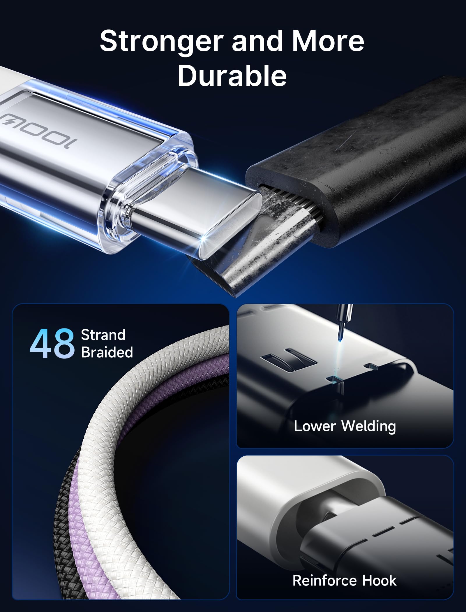 JSAUX 100W 2-in-1 USB C Charger Cable [2-Pack 10FT] 100W USB C to USB C Cable [2-Pack 6.6FT]