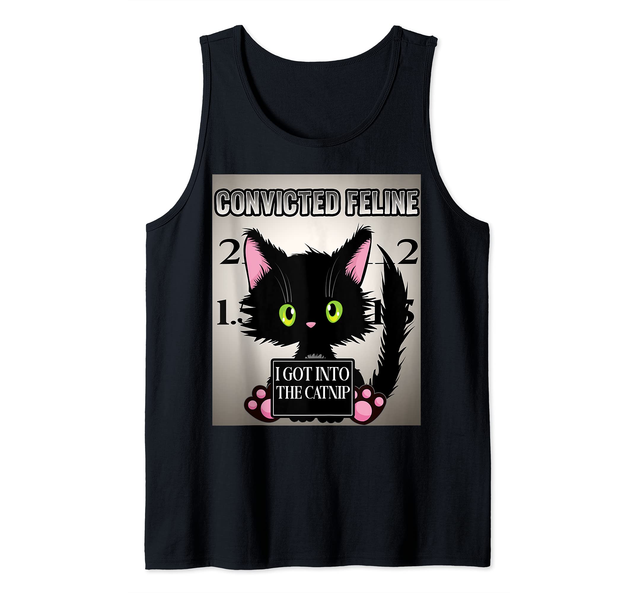 Convicted Feline Funny Cat Pun Mugshot Black Cat Tank Top