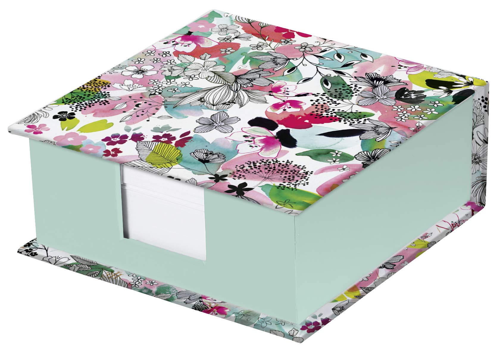 Clairefontaine Collections - Ref 115571C - Blooming - Paper Memo Block - 110 x 110 x 150mm in Size, Lid for Keeping Dust Away, 90 Plain Sheets, Matt Lamnated Card