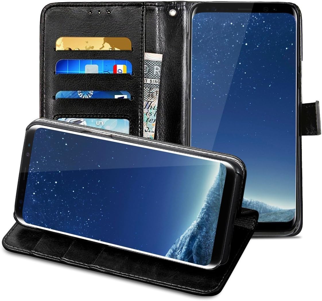 ORLEGOL Samsung Galaxy S8 Leather Case, Flip Wallet Case Samsung S8 Phone Case PU Leather Case Wallet Stand Cover with Magnetic Button Card Slots Bumper Case for Samsung Galaxy S8 Book Case Cover