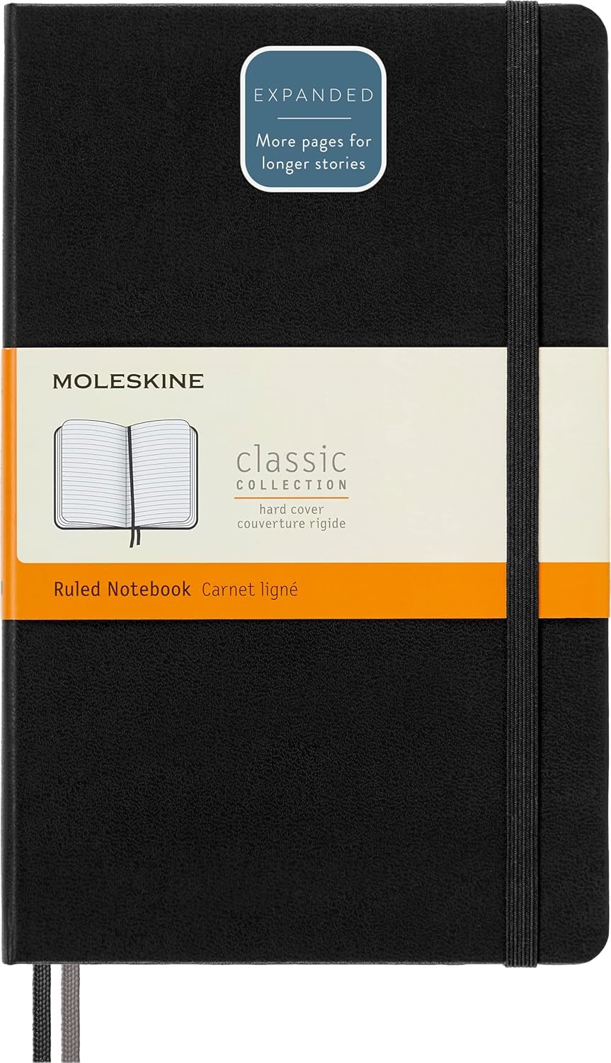 Moleskine - Classic Expanded Ruled Paper Notebook - Hard Cover and Elastic Closure Journal - Color Black - Size Large 13 x 21 A5 - 400 Pages