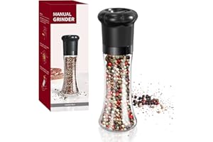 CIRCLE JOY Manual Pepper Grinder, Spice Mill for Professional Chef, Refillable Pepper Shakers with Ceramic Blades, Adjustable Coarseness and BPA-free 180ml Glass Container, Tall Black