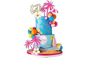 DRWATE Summer Hawaiian Cake Topper with Beach Ball Sun Umbrella Goggles Beach Cake Decorations for Summer Holiday Theme Baby Shower Supplies (Surfboard)