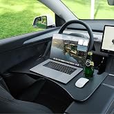 YONZEE Foldable Desk Food Tray (Carbon Edition) for Tesla Model Y Model 3 S X Y Juniper Accessories- Upgraded Table with Support Leg for Dining, in-Car Work, Travel and Outdoor (1 Pack)