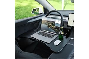 YONZEE Foldable Desk Food Tray (Carbon Edition) for Tesla Model Y Model 3 S X Y Juniper- Upgraded Table with Support Leg for Dining, in-Car Work, Travel and Outdoor (1 Pack)