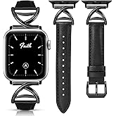 Minyee Leather Band Compatible with Apple Watch Bands 38/40/41/42/44/45/46/49mm Women, Slim Dressy Premium Leather Strap with A-Shape Metal Buckle for iWatch Series 11 10 9 8 7 6 5 4 SE/Ultra 3 2 1