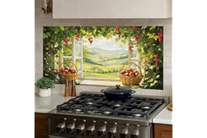 PRESSINART Stove Backsplash Stickers 30 x 16 Inch Landscape Window View Style, Stove Wallpaper Peel and Stick Self Adhesive R