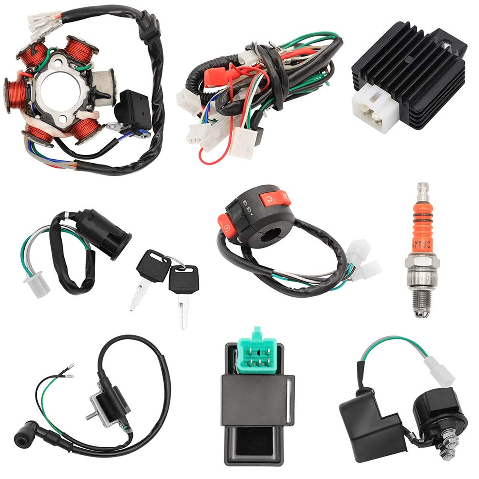 Photo 1 of Quad Wire Harness Complete Electrics Stator Coil CDI Wiring Harness Solenoid Relay Spark Plug for 4 Wheelers Stroke ATV 50cc 70cc 90cc 110cc 125cc Pit Quad Dirt Buggy Bike Go Kart Parts