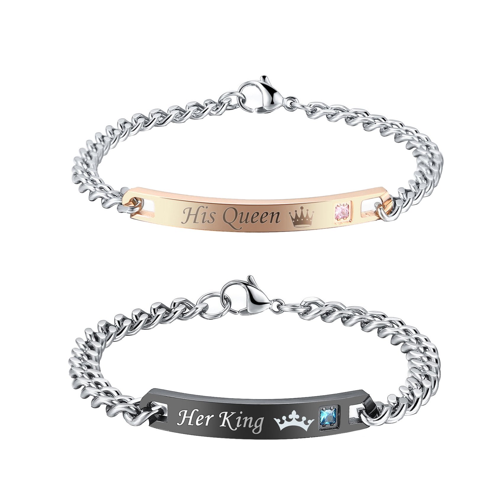 Gagafeel His Hers Matching Set Titanium Stainless Steel His Queen Her King Couple Bracelet 2 pcs with Gift Box (His Queen Her King)
