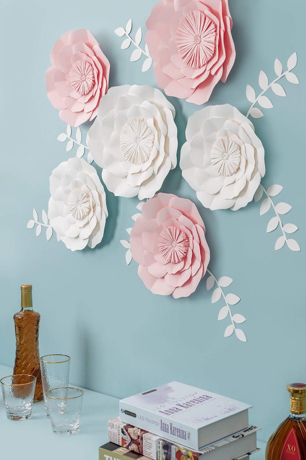 Amazon Com 3d Paper Flower Decorations Giant Paper Flowers Large Handcrafted Paper Flowers Pink White Set Of 6 For Wedding Backdrop Bridal Shower Wedding Centerpieces Nursery Wall Decor Kitchen Dining