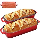 Flavehc Bread Pan Cast Iron Loaf Pan with Lid Bread Loaf Pan 13x5 Inch Enameled Cast Iron Sourdough Bread Pan,Red