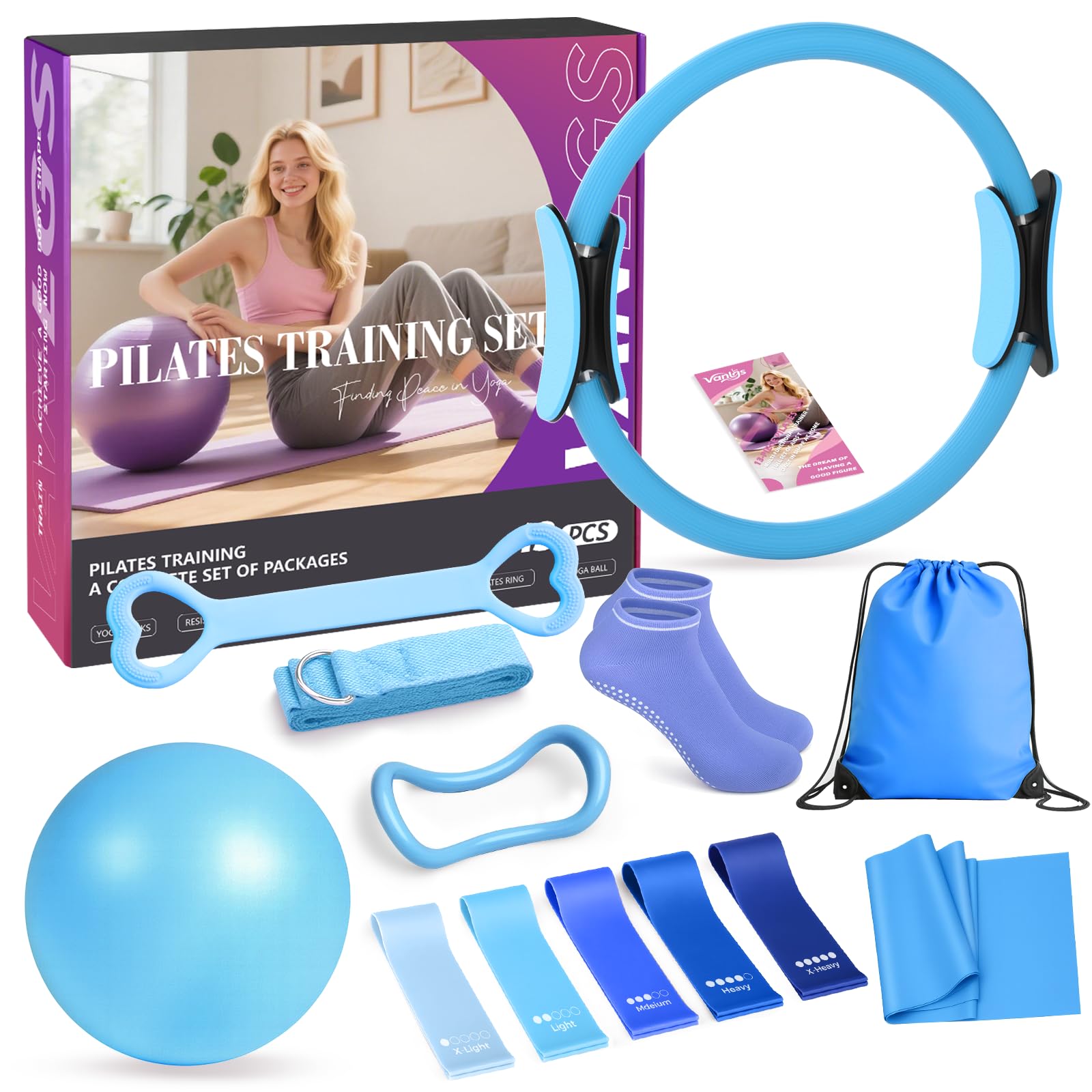 Photo 1 of Vanlgs Pilates Equipment at Home Essentials Pilates Kit for Women 13Pcs Pilates Workout Set with 13” Ring, 10” Ball and Resistance Bands Set for Beginners?Blue?