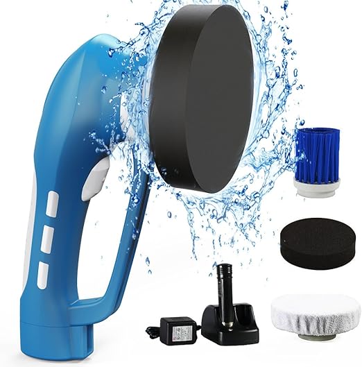 Evertop 電動ポリッシャー コードレス 充電式カーポリッシャー 洗車 ワックス 傷消し 艶出し 車磨きポリッシャー 3種のブラシ付き 多機能 小型軽量 防水 家庭用 洗車用品 片手作業可能 ブルー ポリッシャー 車 バイク Amazon