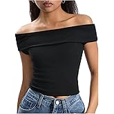 SweatyRocks Girl's Off The Shoulder T Shirt Short Sleeve Slim Fit Summer Tops Streetwear