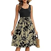 MSLG Women's Casual Knee Length Dresses Summer Cute A-Line Sleeveless Beach Vacation Fit and Flare Sun Dress with Belt 808