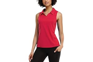 COOrun Women's Golf Polo Shirts Sleeveless Quick Dry Tennis T-Shirts Lightweight V-Neck with Collar Tank Top