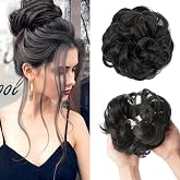 HIZEMLK Fake Bun, Messy Bun Hair Piece for Women Chignon Hair Scrunchie | Natural Black, Synthetic Thick Wavy Curly Ponytail Hair Extensions, Easy Tousled Updo for Daily Wear