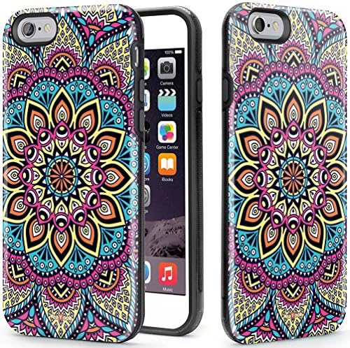 VeaYook Tough Case for iPhone 6 iPhone 6s Case Dual Layer Protection Case High Impact Slim Hard Case with Soft Tpu Interior Absorbing Inked Case (Glittery Mandala Floral)