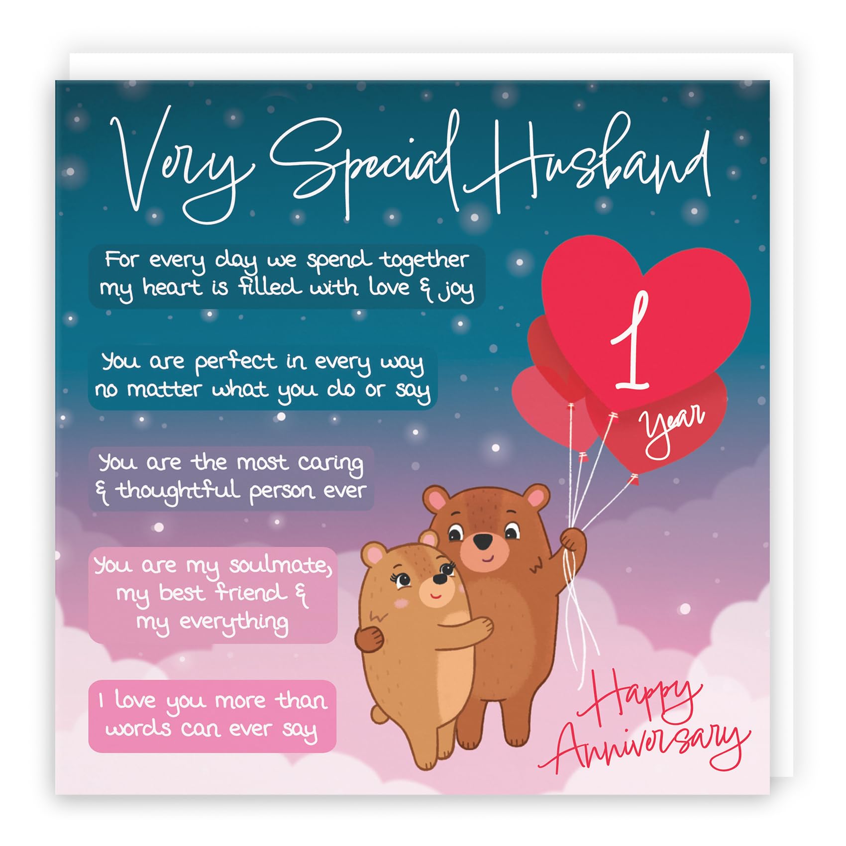 Hunts England - Starry Night 1st Anniversary Card for Husband - Cute Bears & Poem