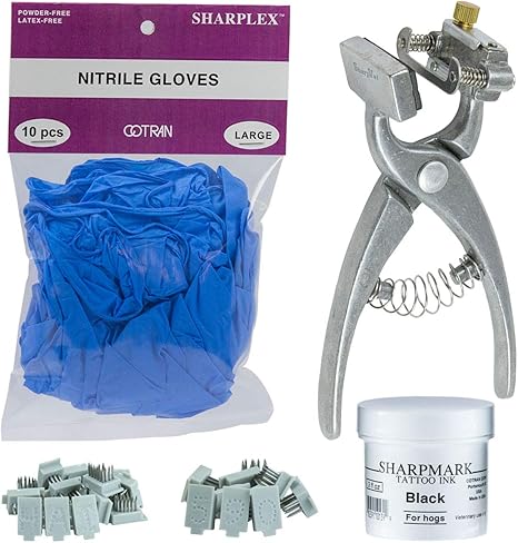 Boccs Kit De Tatouage Pour Animaux Chien Chat Agneau Chevreau Porcelet Etc Pince à Tatouer Encre Noire Set Complet Chiffres Et Lettres