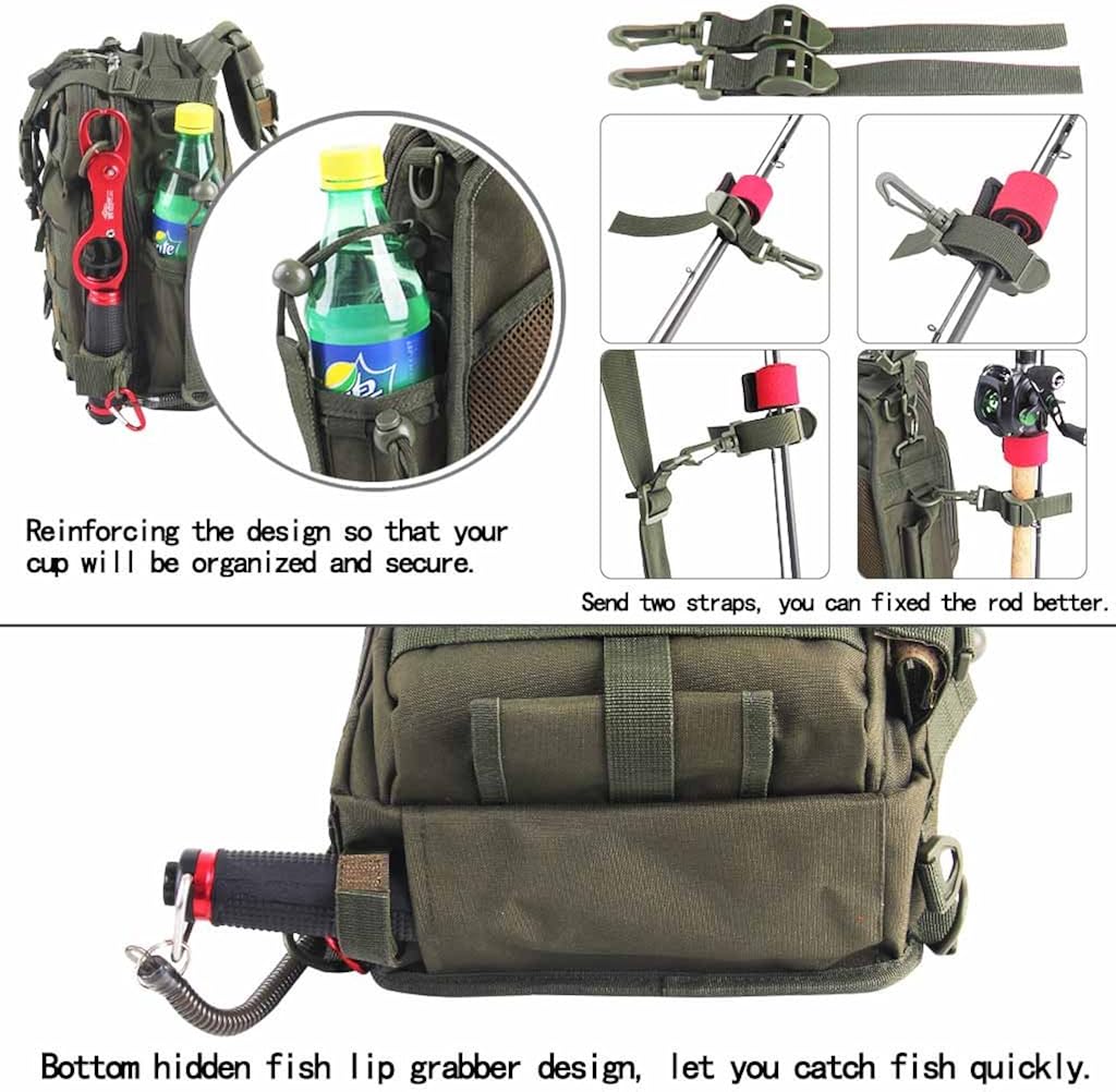 BLISSWILL Fishing Backpack Outdoor Tackle Bag Large Fishing Tackle Bag Water-Resistant Fishing Backpack with Rod Holder Shoulder Backpack (Army Green) : Clothing