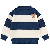 Toddler Boy Sweater Cute Bear Embroidered Sweaters Striped Knitted Pullover Top 1-5T
