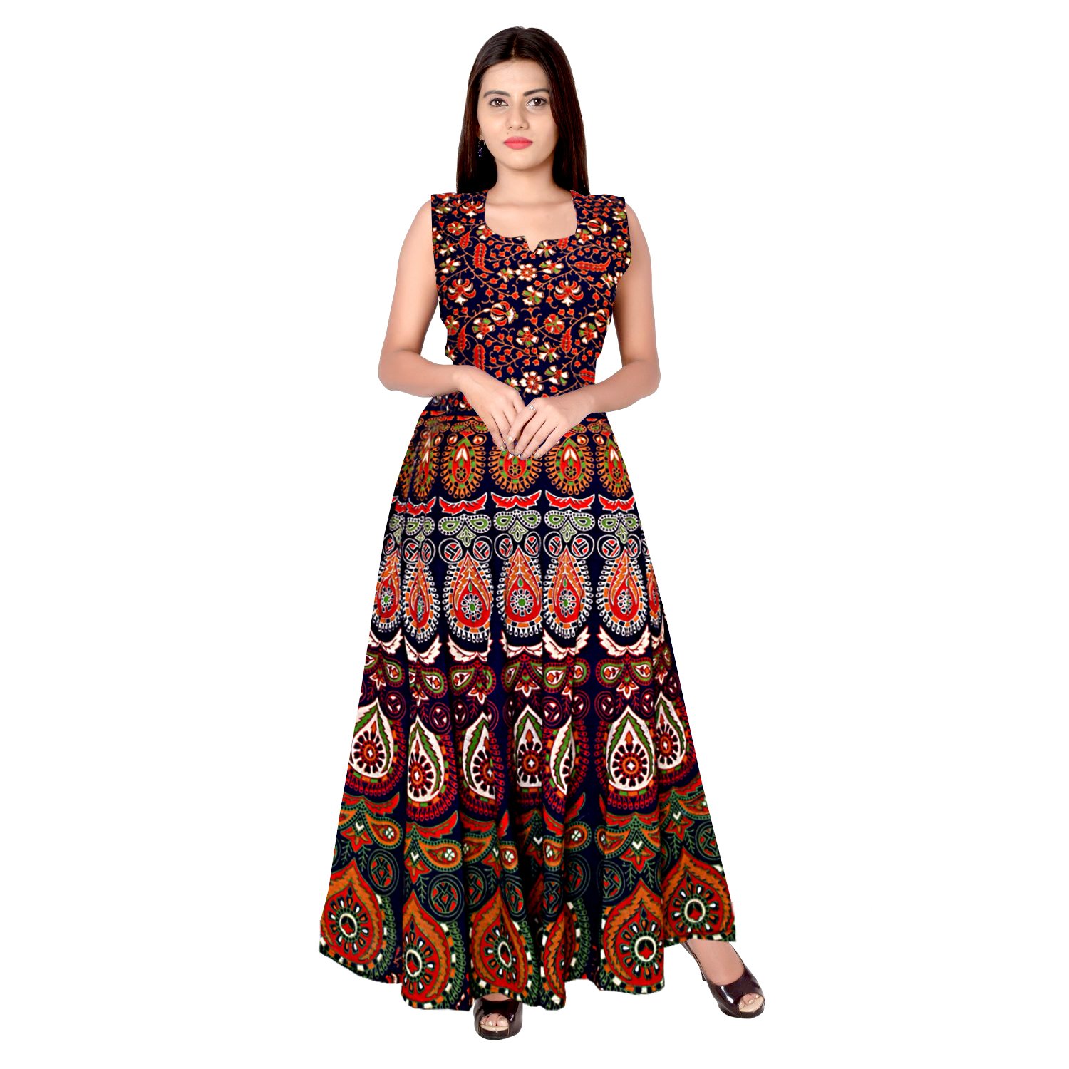 jwf women's cotton jaipuri printed maxi dress (multicolor_fr_4924_free size)