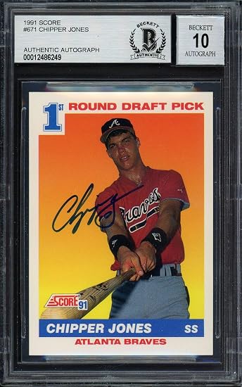 Authentic Autographed Chipper Jones 1991 Score Rookie Card 671 Atlanta 