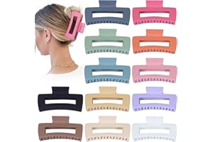 Sisiaipu 4.1 Inch Jumbo Hair Clips - 12 Pcs Colorful Square Jaw Clips for Thick Hair, Women and Girls Hair Accessories