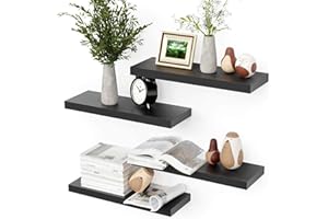 Boswillon Black Floating Shelves for Wall, 4 Sets Wall Mounted Shelves, Display Shelves for Wall Decor, Shelf for Bathroom, Kitchen, Living Room – Black