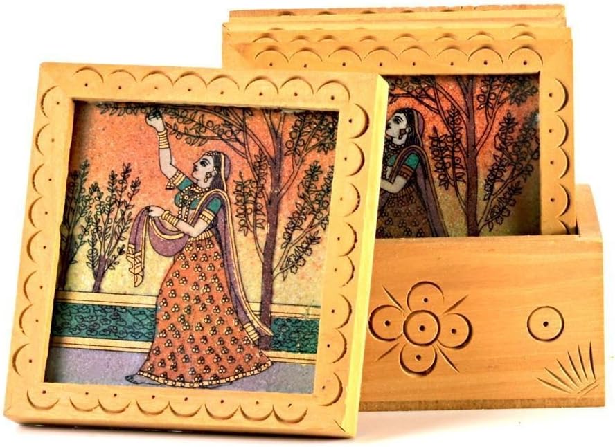 Handicraft Unique Gemstone Painted Square Tea Coaster Set