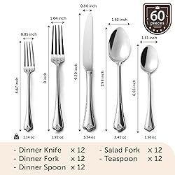 KINGSTONE Silverware Set, 60-piece 18/10 Stainless