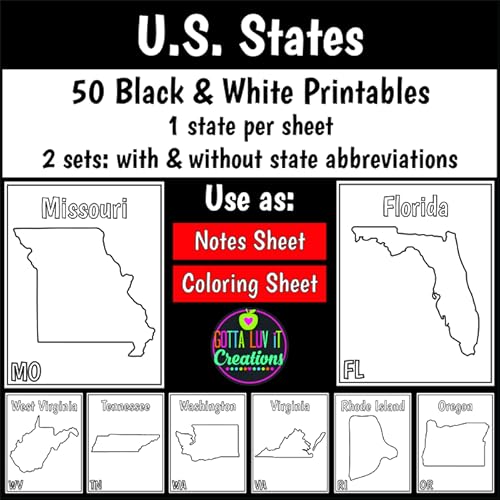 Download 50 States Black White Coloring Pages And Or Notes Pages These Can Be Resized To Fit In An Interactive Notebook Students Can Color Label And Or Take Notes Using This Page Once Completed These Would Be A Good Addition To The Classroom Walls Bulletin